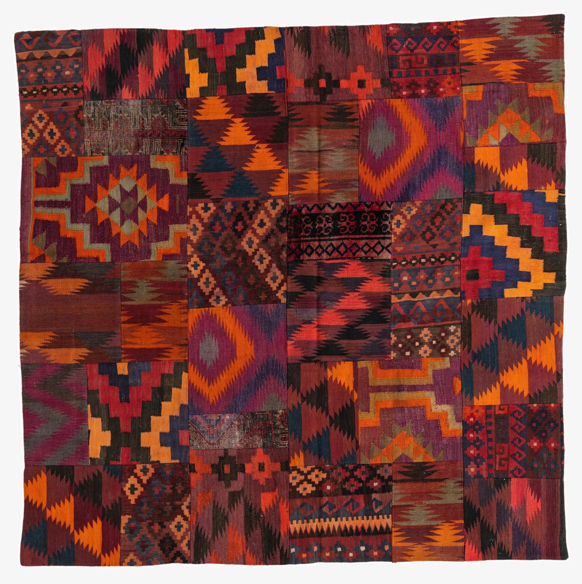 6' 7 x 6' 9  Hand Woven Kilim Patchwork Wool Square Rug