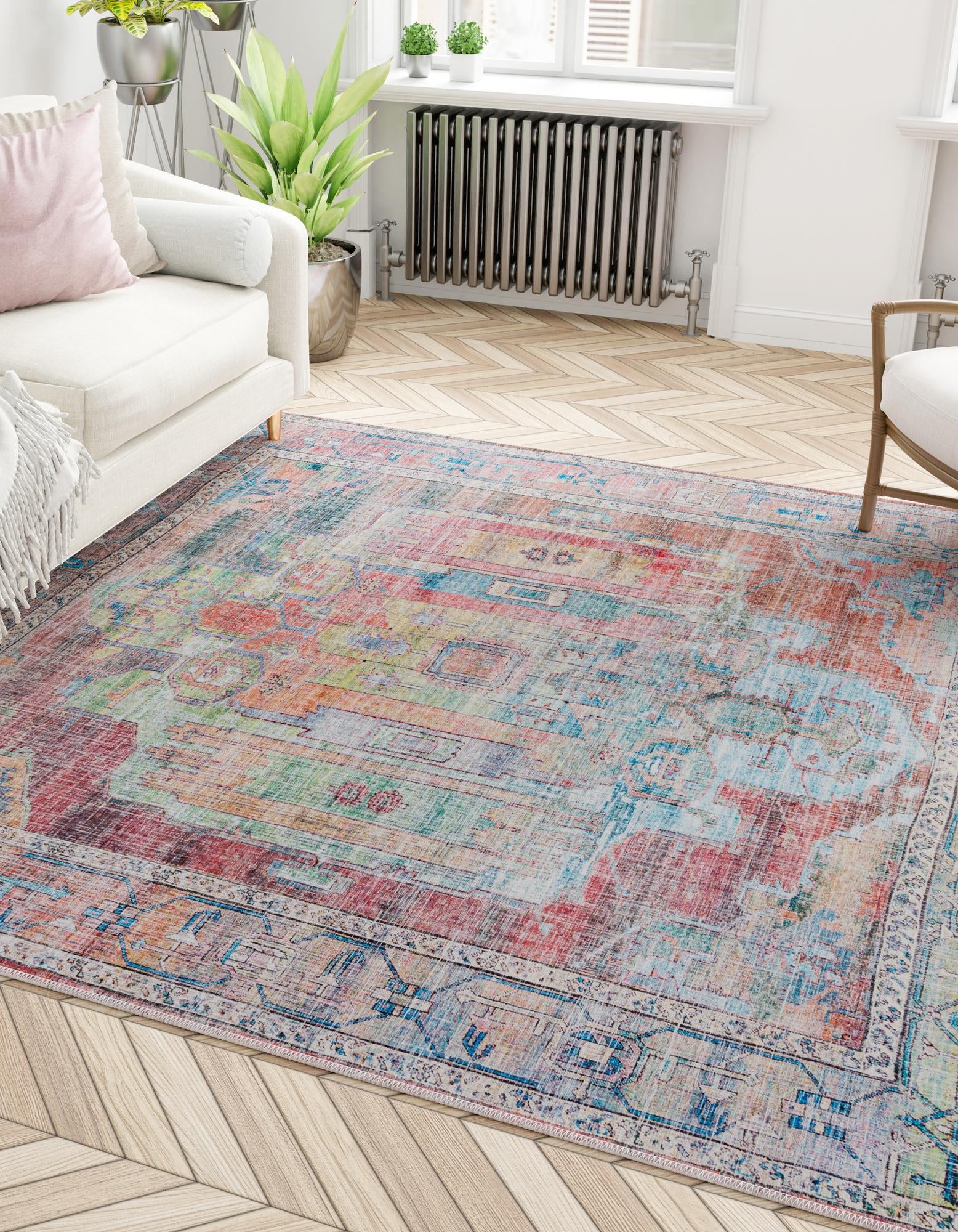 Multicolor 6' x 6' Washable Maahru Square Rug | Rugs.com