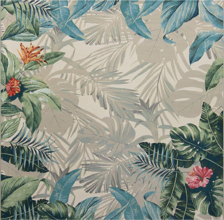 Detail image of 10' x 10' Easy-Clean Botanical Indoor / Outdoor Square Rug