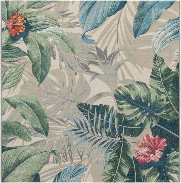 5' 3 x 5' 3 Easy-Clean Botanical Indoor / Outdoor Square Rug