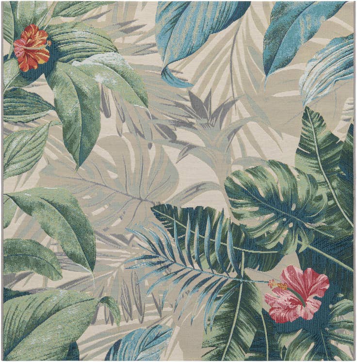 Detail image of 5' 3 x 5' 3 Easy-Clean Botanical Indoor / Outdoor Square Rug