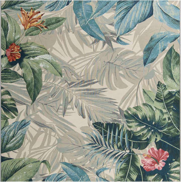 7' 10 x 7' 10 Easy-Clean Botanical Indoor / Outdoor Square Rug