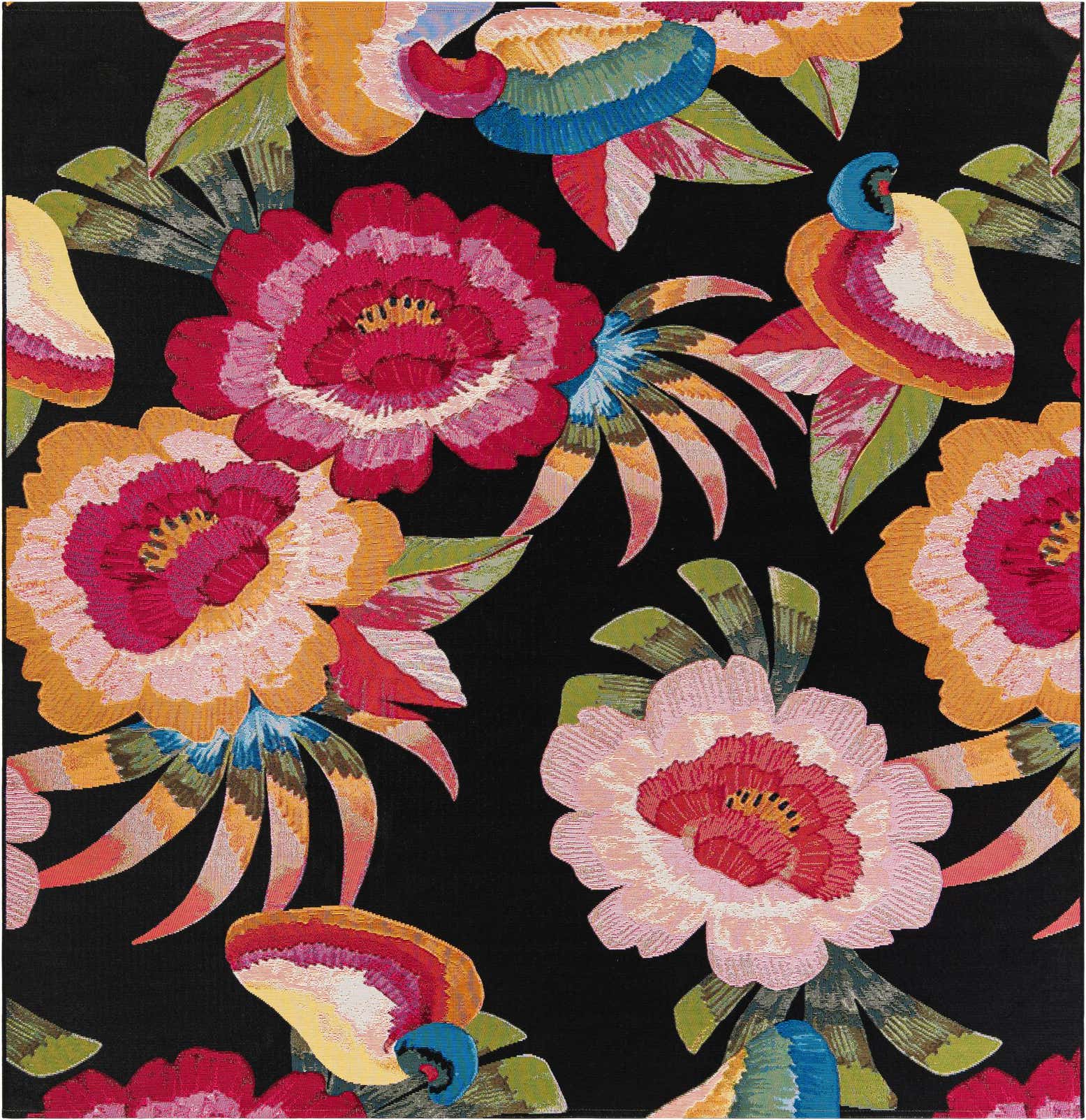 7' 10 x 7' 10 Easy-Clean Botanical Indoor / Outdoor Square Rug