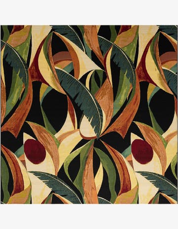 Easy-Clean Botanical Indoor / Outdoor Square Rug