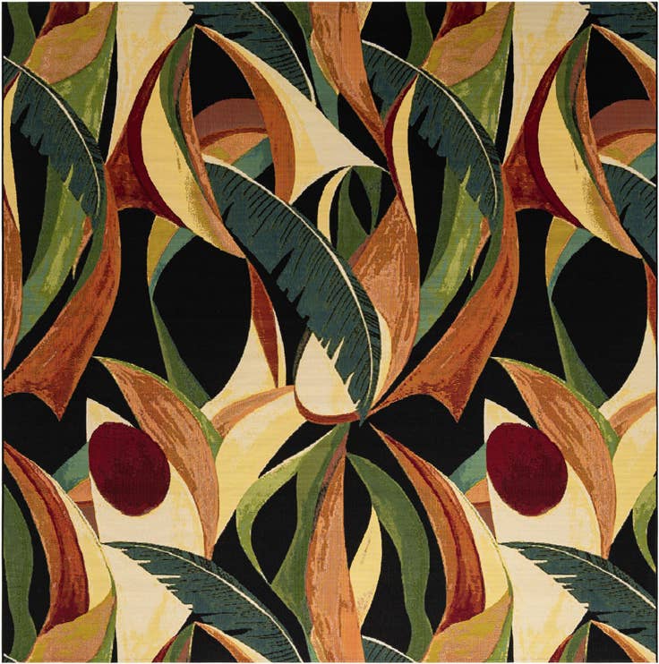 Detail image of 10' x 10' Easy-Clean Botanical Indoor / Outdoor Square Rug