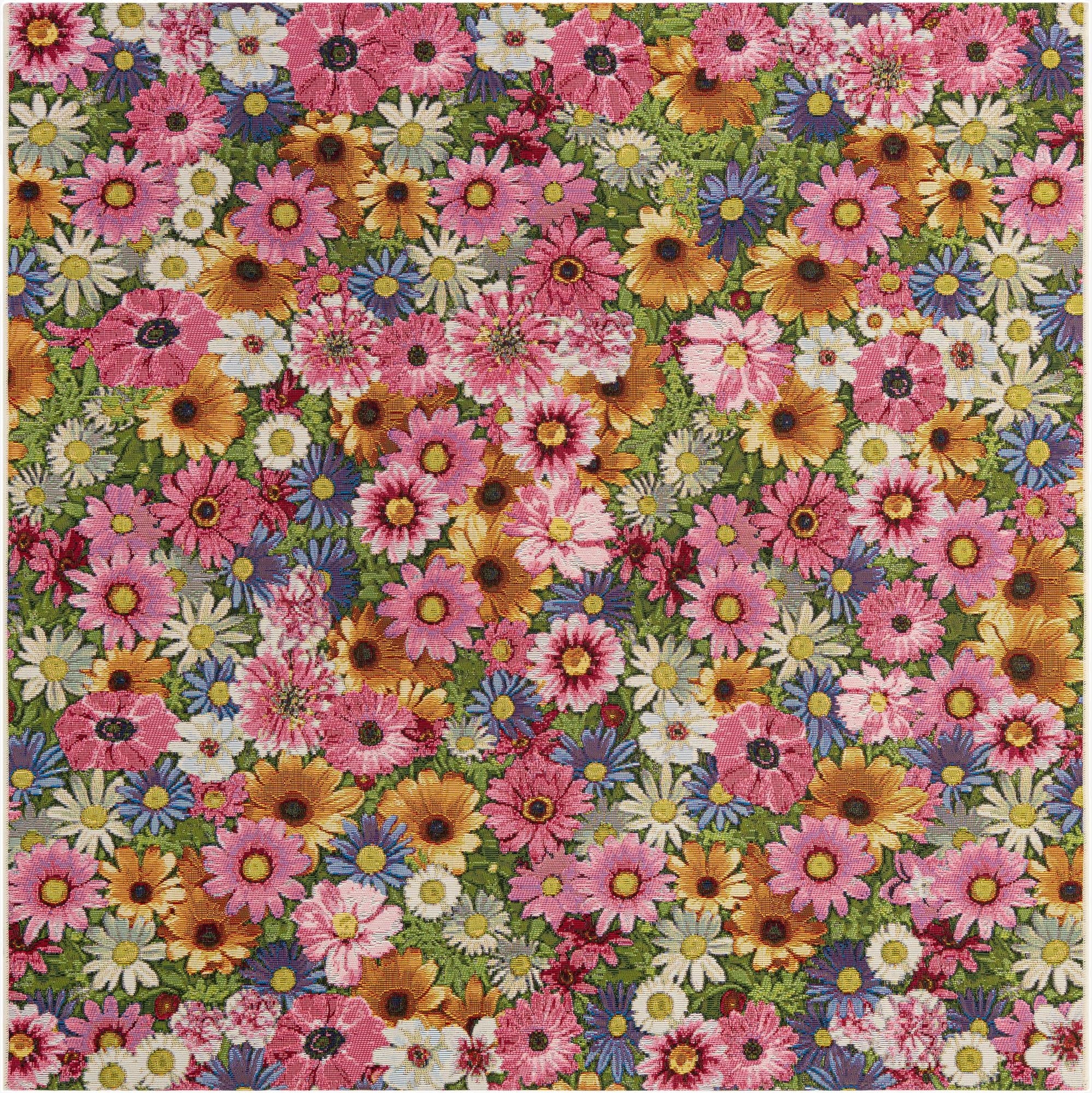 6' x 6'  Washable Botanical Indoor / Outdoor Square Rug