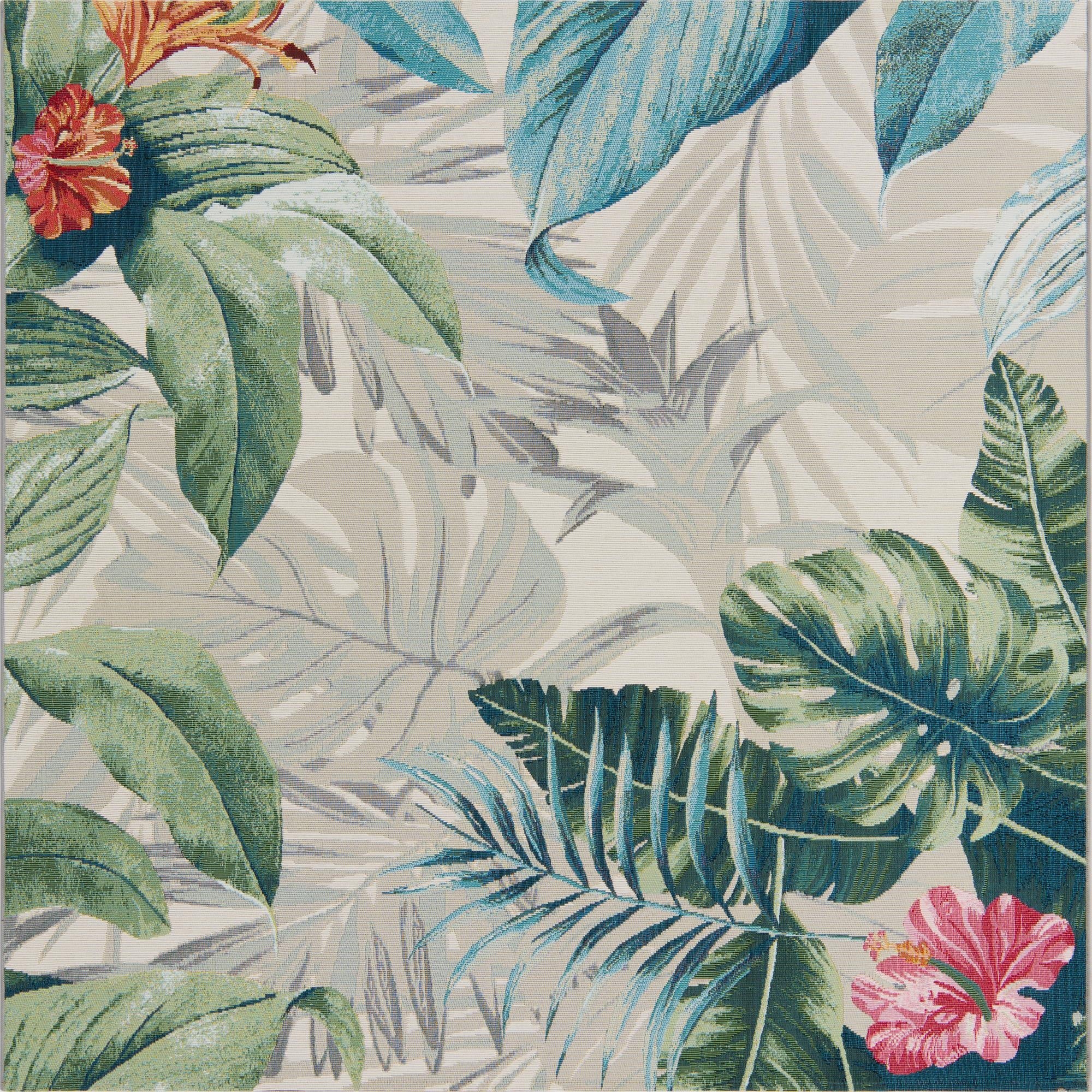 Primary image 6' x 6'  Washable Botanical Indoor / Outdoor Square Rug
