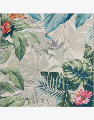 Easy-Clean Botanical Indoor / Outdoor Square Rug