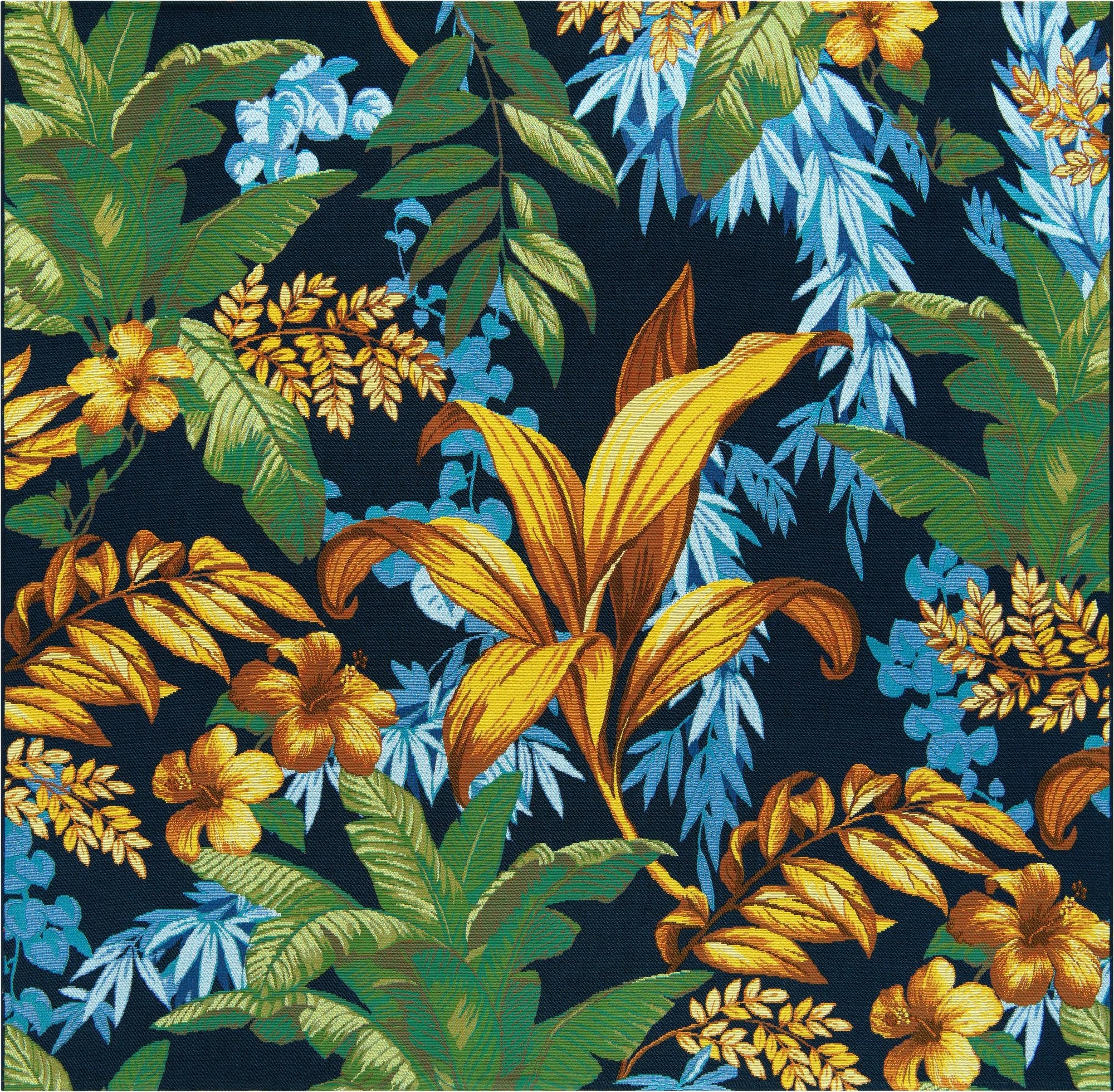 7' 10 x 7' 10  Washable Botanical Indoor / Outdoor Square Rug