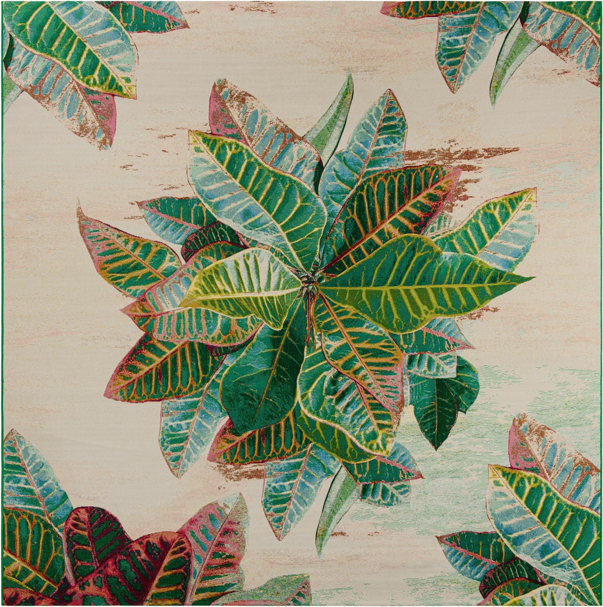 10' x 10'  Washable Botanical Indoor / Outdoor Square Rug