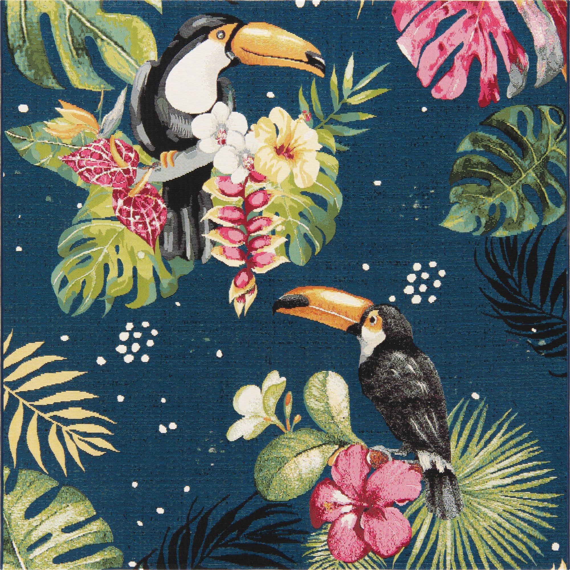 Primary image 6' x 6'  Washable Botanical Indoor / Outdoor Square Rug