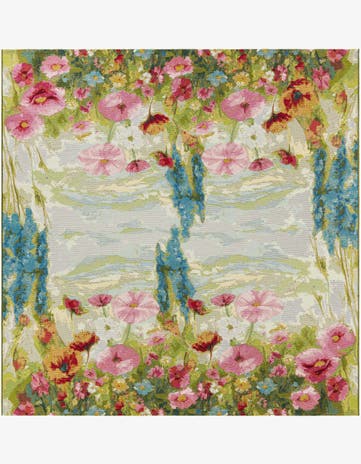 Easy-Clean Botanical Indoor / Outdoor Square Rug