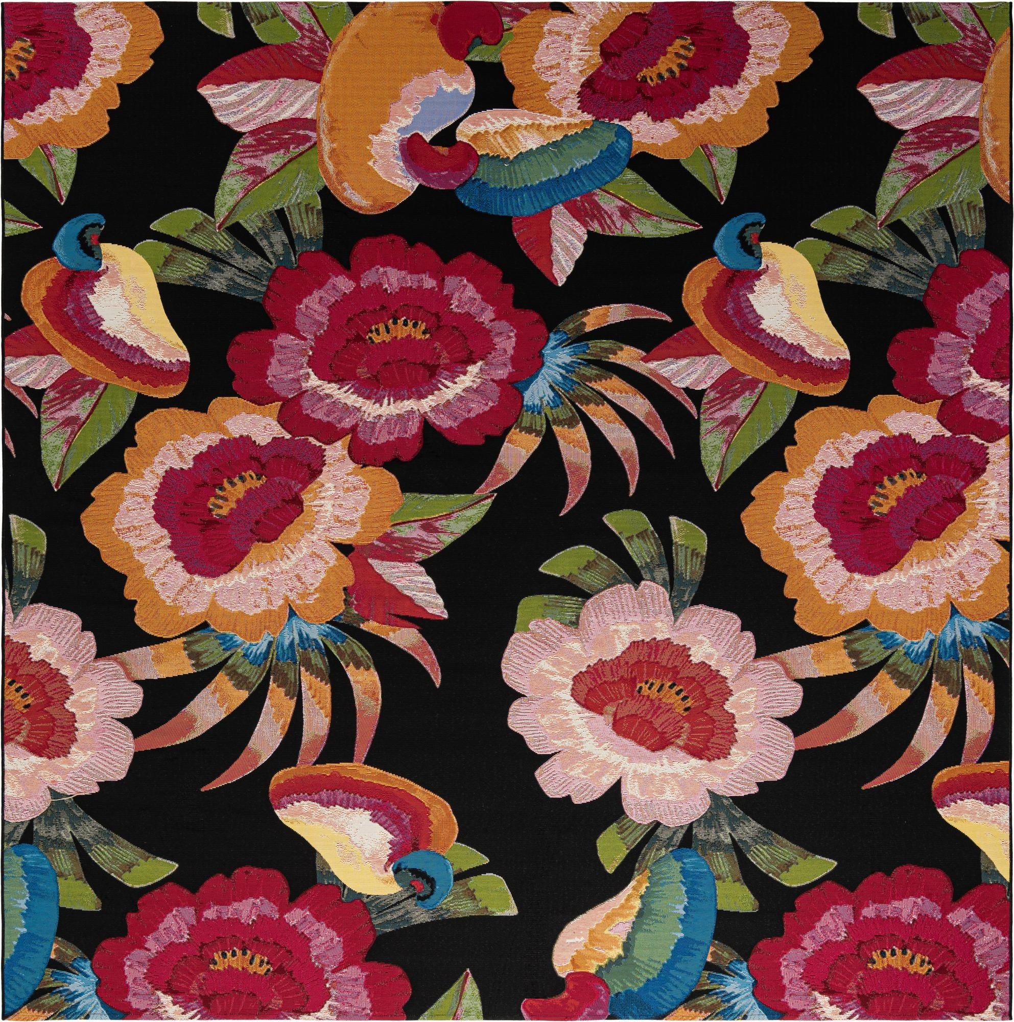 10' x 10'  Washable Botanical Indoor / Outdoor Square Rug