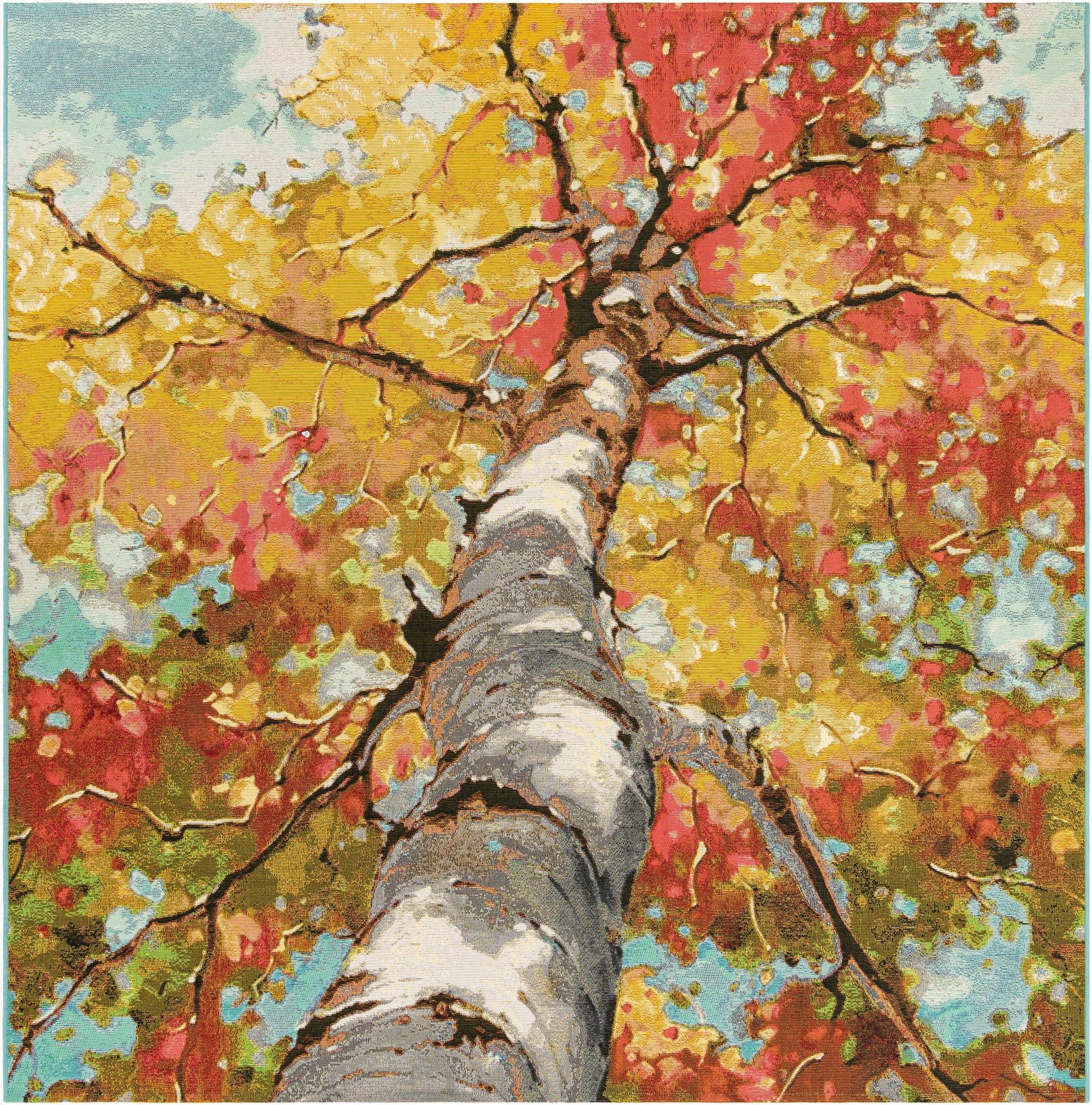 7' 10 x 7' 10  Washable Botanical Indoor / Outdoor Square Rug