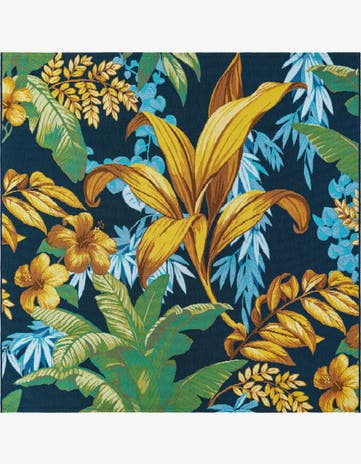Easy-Clean Botanical Indoor / Outdoor Square Rug