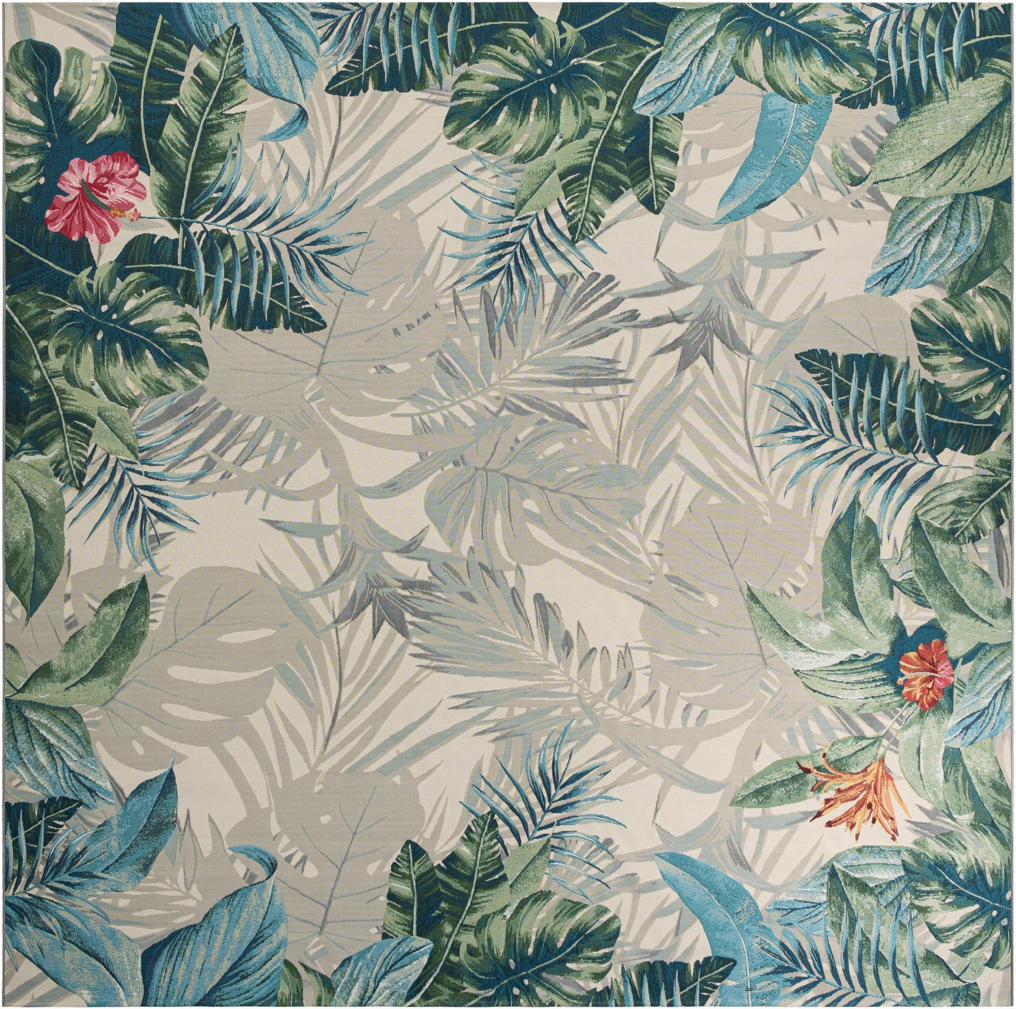 Primary image 12' x 12'  Washable Botanical Indoor / Outdoor Square Rug