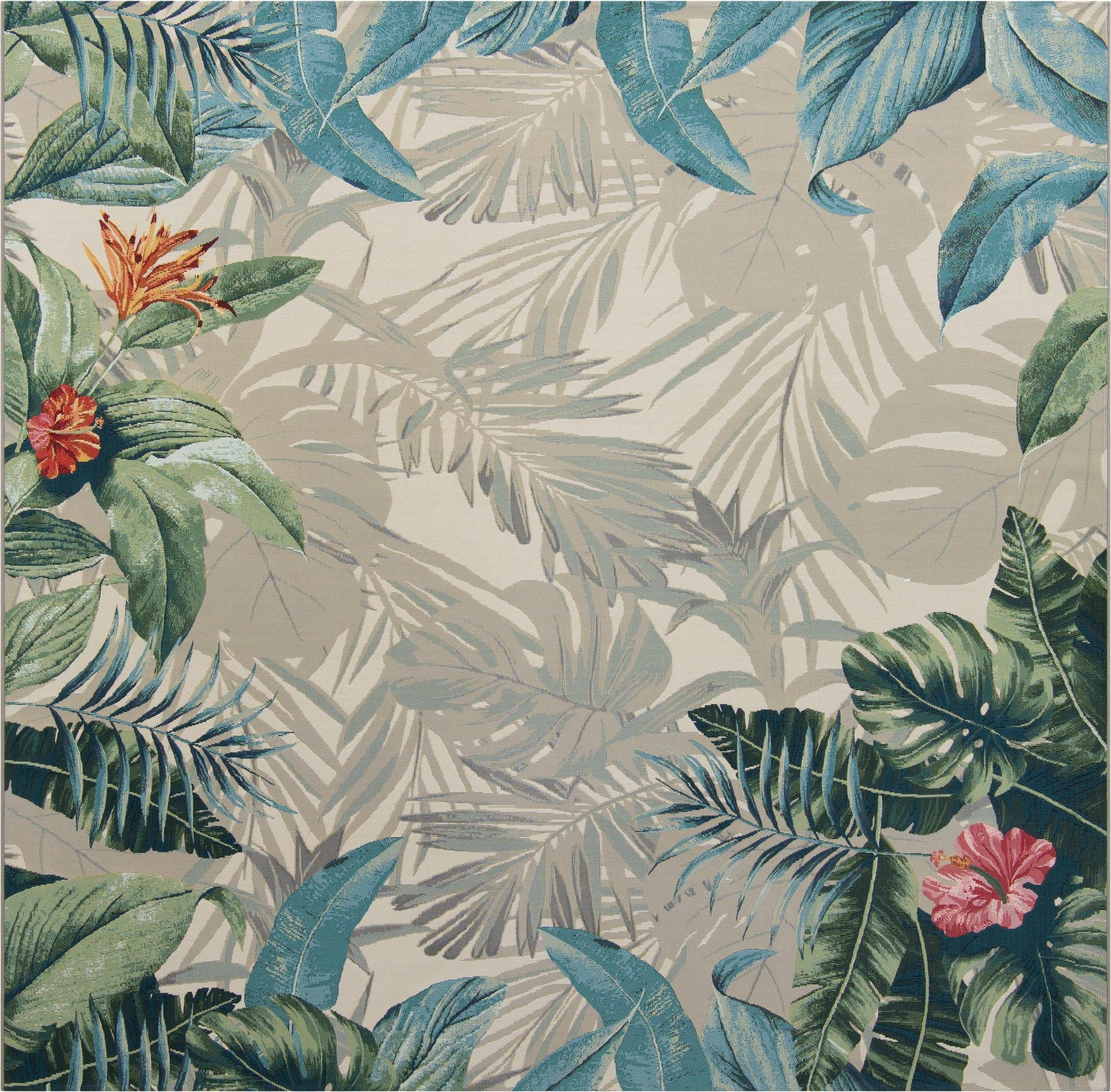 Primary image 10' x 10'  Washable Botanical Indoor / Outdoor Square Rug