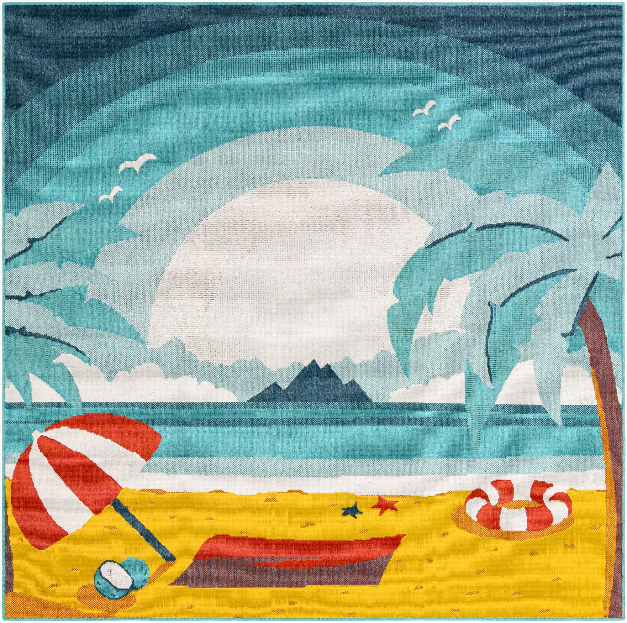 7' 10 x 7' 10  Washable Coastal Indoor / Outdoor Square Rug