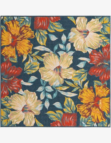 Easy-Clean Coastal Indoor / Outdoor Square Rug