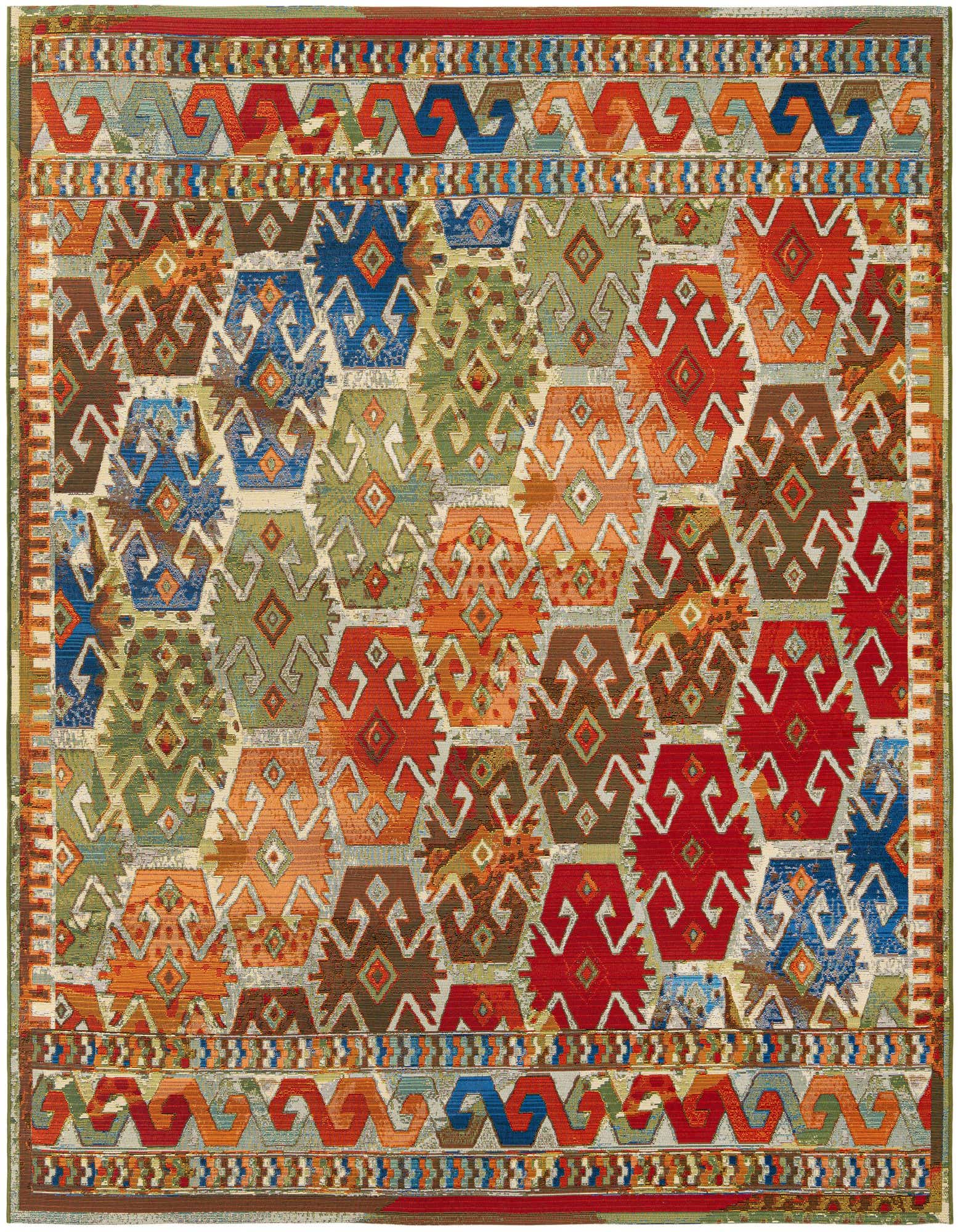 7' 10 x 7' 10 Easy-Clean Southwestern Indoor / Outdoor Square Rug