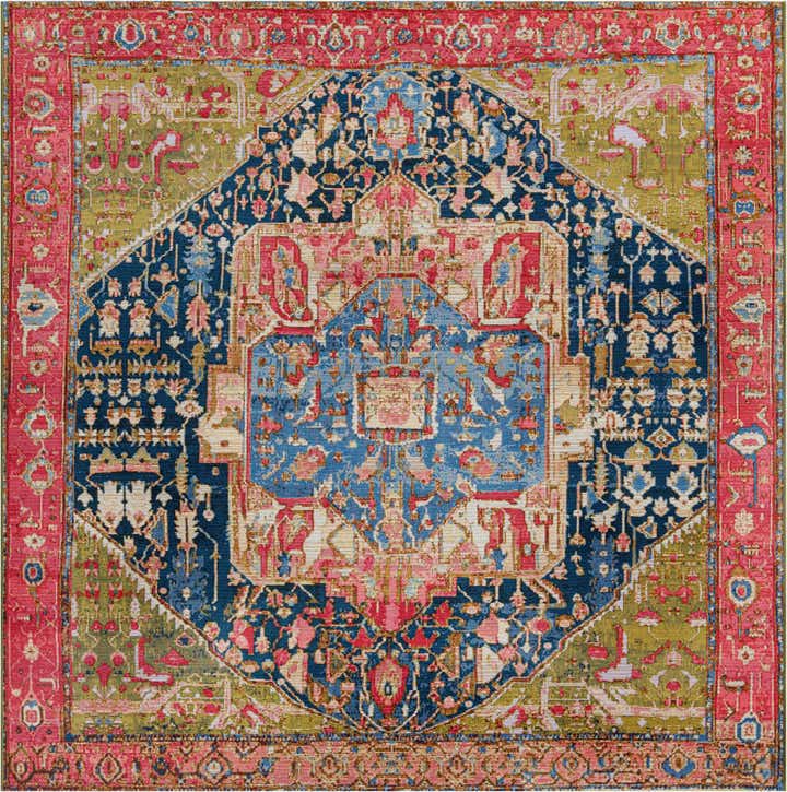 7' 10 x 7' 10 Easy-Clean Traditional Indoor / Outdoor Square Rug