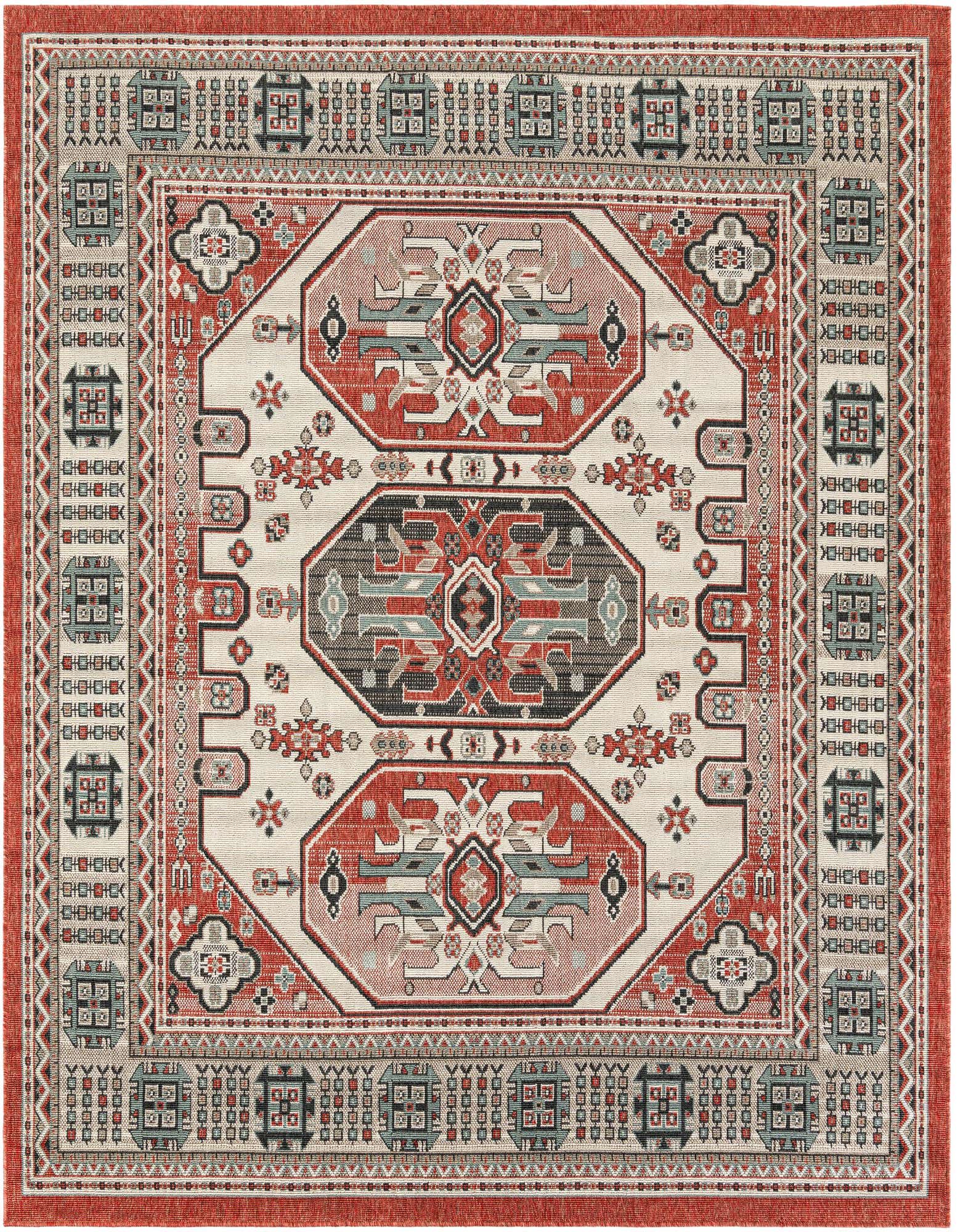 7' 10 x 7' 10 Easy-Clean Traditional Indoor / Outdoor Square Rug