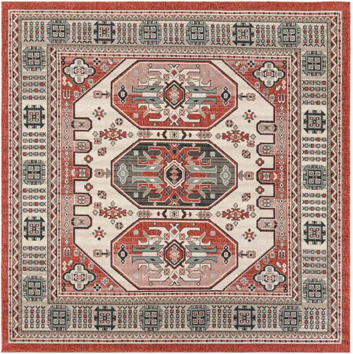 7' 10 x 7' 10 Easy-Clean Traditional Indoor / Outdoor Square Rug