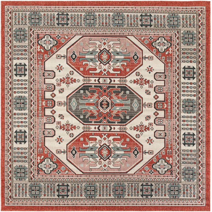 Detail image of 7' 10 x 7' 10 Easy-Clean Traditional Indoor / Outdoor Square Rug