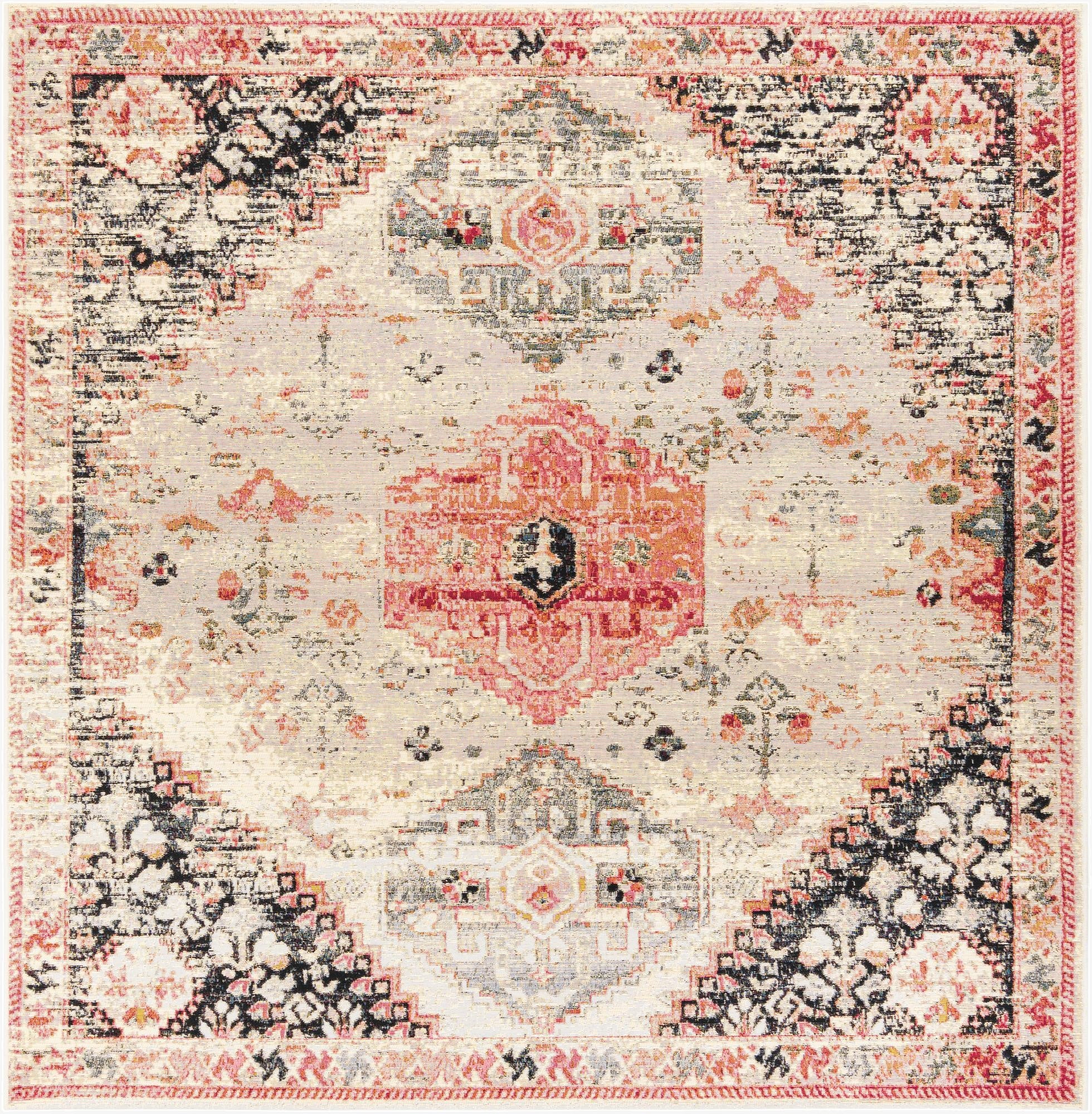 7' 10 x 7' 10  Washable Traditional Indoor / Outdoor Square Rug