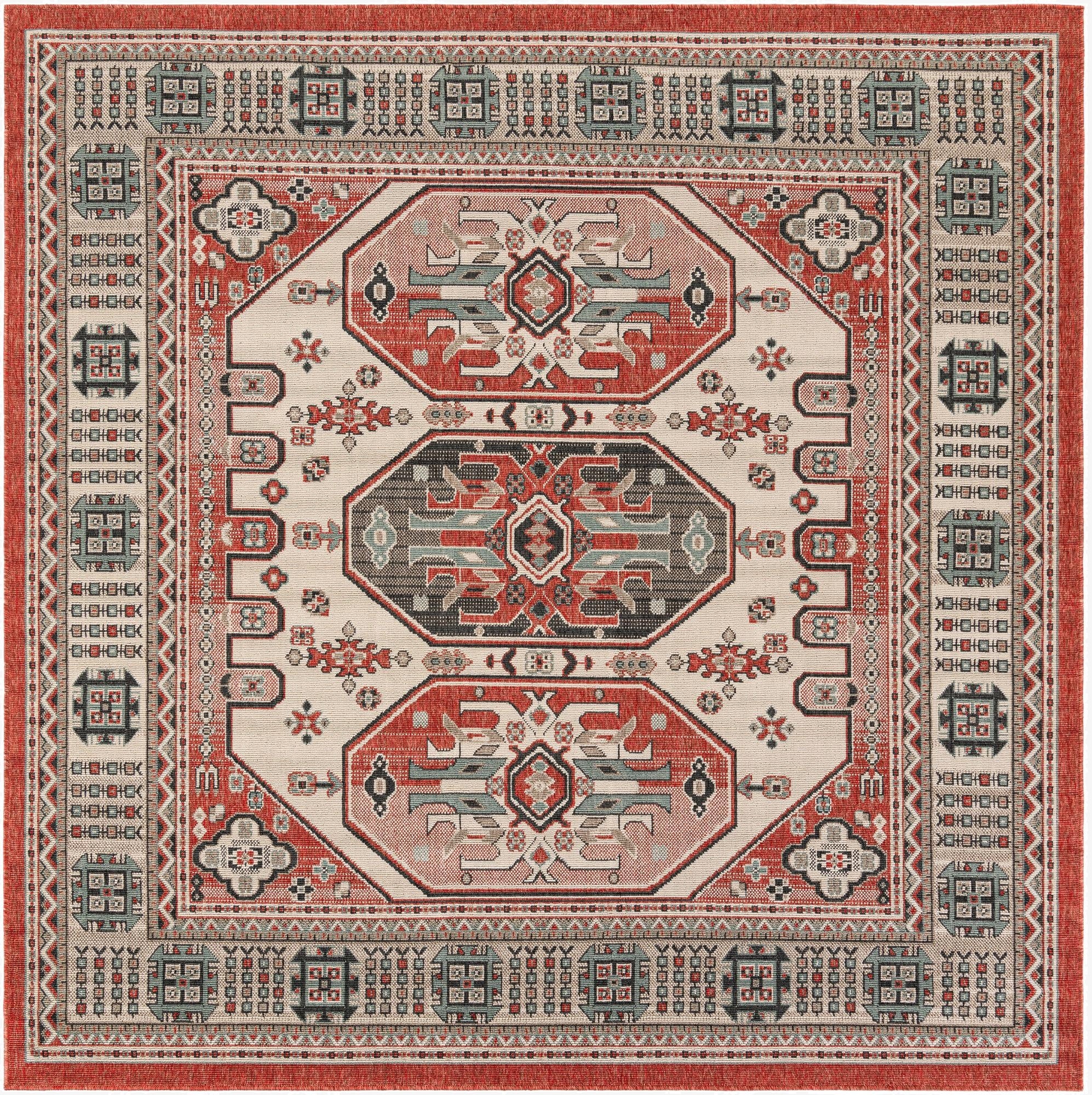 7' 10 x 7' 10  Washable Traditional Indoor / Outdoor Square Rug