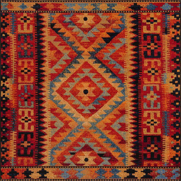 6' x 6' Easy-Clean Tribal Indoor / Outdoor Square Rug