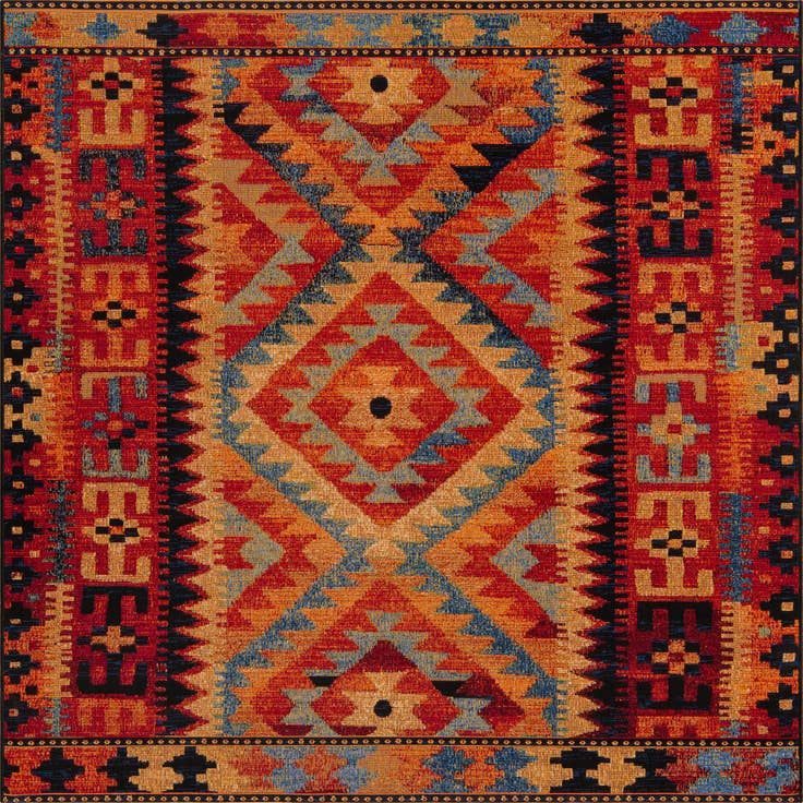 Detail image of 6' x 6' Easy-Clean Tribal Indoor / Outdoor Square Rug