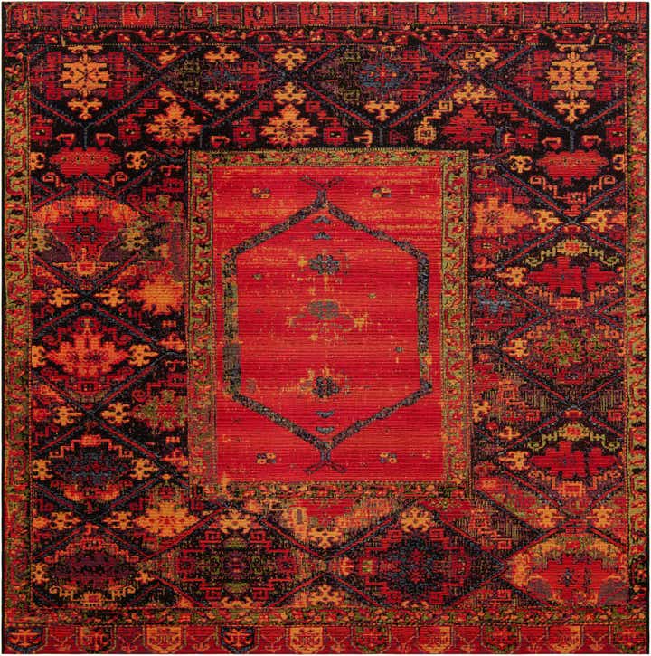 7' 10 x 7' 10 Easy-Clean Tribal Indoor / Outdoor Square Rug