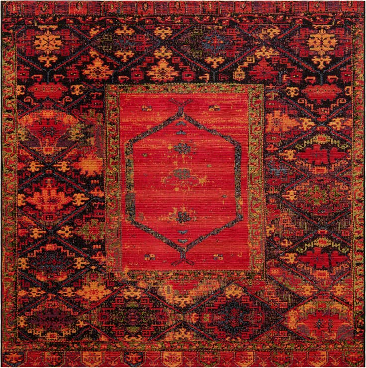 Detail image of 7' 10 x 7' 10 Easy-Clean Tribal Indoor / Outdoor Square Rug