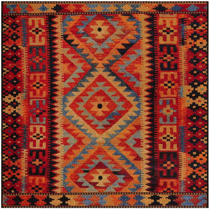 Detail image of 5' 3 x 5' 3 Easy-Clean Tribal Indoor / Outdoor Square Rug