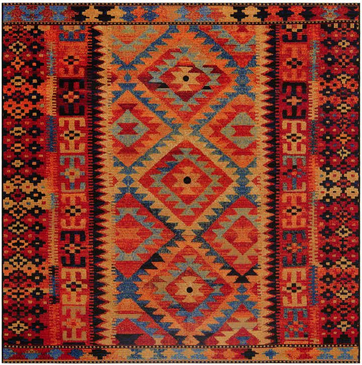 7' 10 x 7' 10 Easy-Clean Tribal Indoor / Outdoor Square Rug