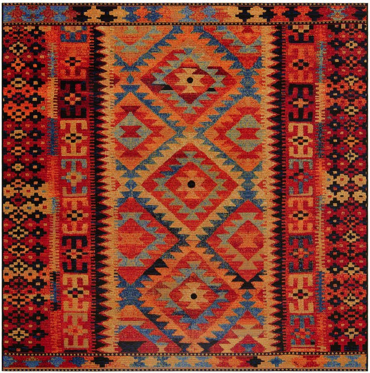 Detail image of 7' 10 x 7' 10 Easy-Clean Tribal Indoor / Outdoor Square Rug