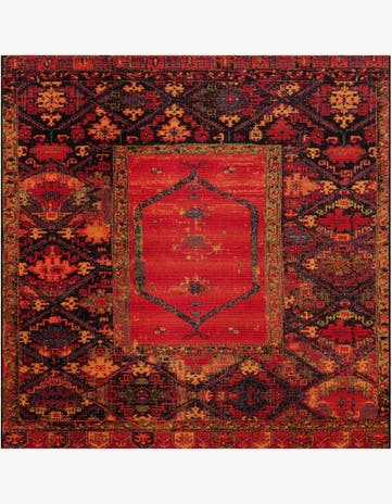 7' 10 x 7' 10 Easy-Clean Tribal Indoor / Outdoor Square Rug