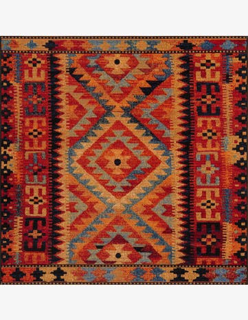 6' x 6' Easy-Clean Tribal Indoor / Outdoor Square Rug