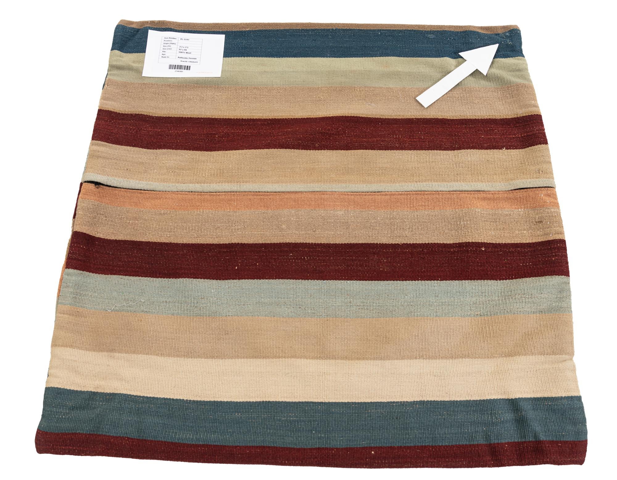 3' 2 x 3' 3 Hand Woven Pillow Wool Square Rug