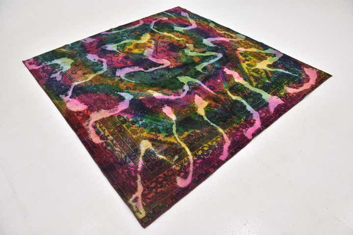 6' 6 x 6' 10 Hand Knotted Ultra Vintage Persian Wool Square Rug
