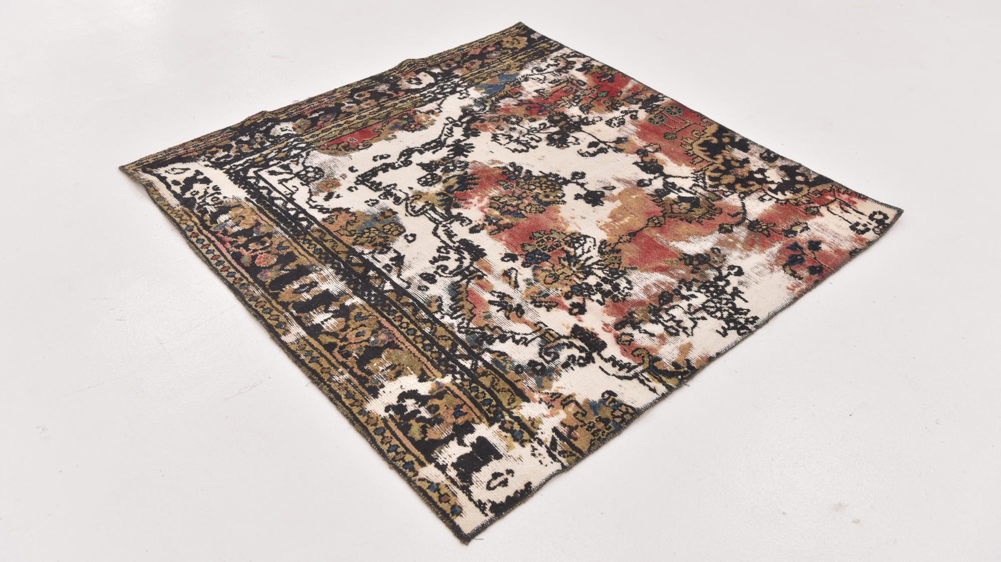 4' 4 x 4' 7 Hand Knotted Ultra Vintage Persian Wool Square Rug