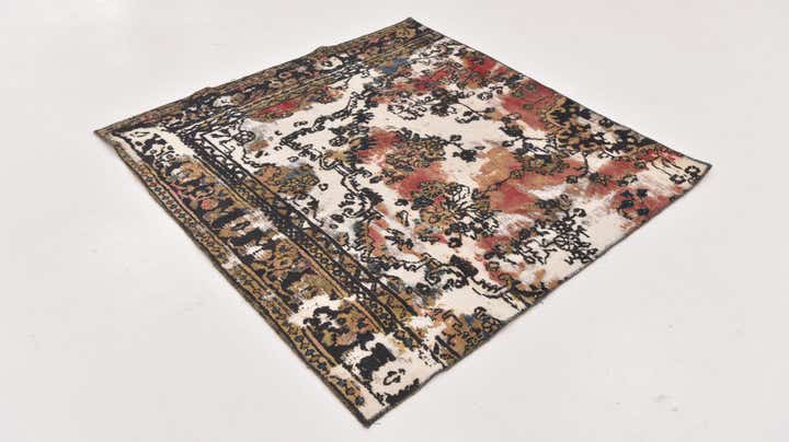4' 4 x 4' 7 Hand Knotted Ultra Vintage Persian Wool Square Rug