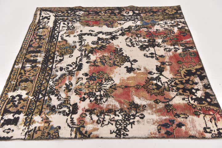 4' 4 x 4' 7 Hand Knotted Ultra Vintage Persian Wool Square Rug