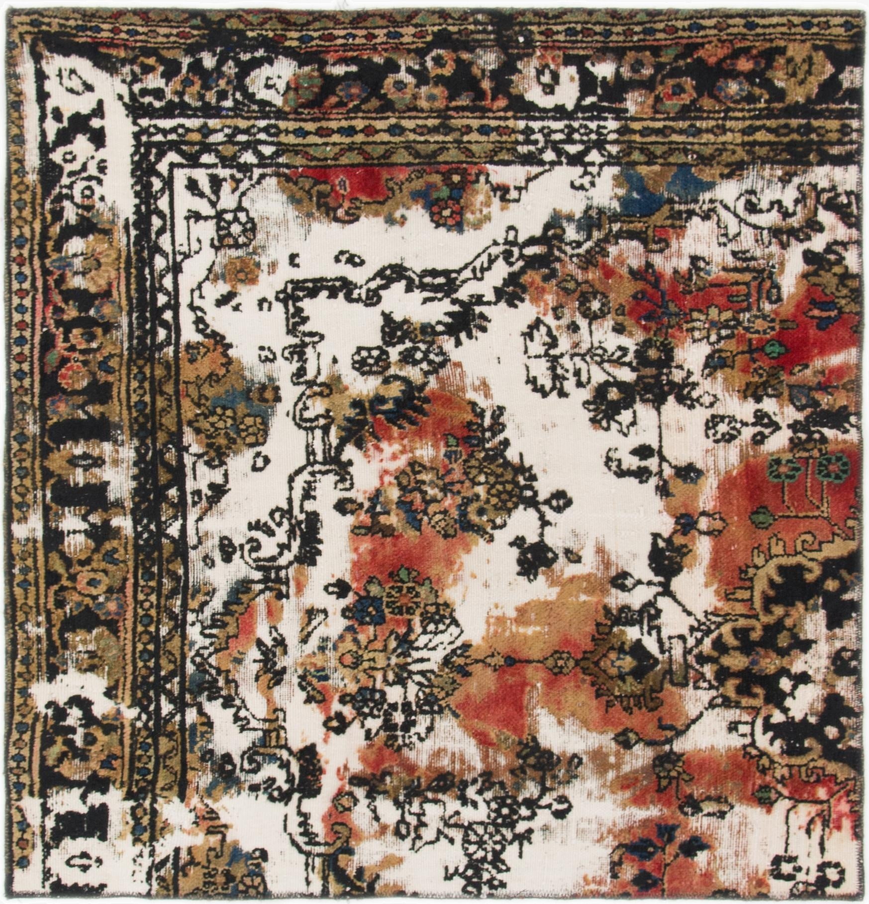 4' 4 x 4' 7  Hand Knotted Ultra Vintage Persian Wool Square Rug