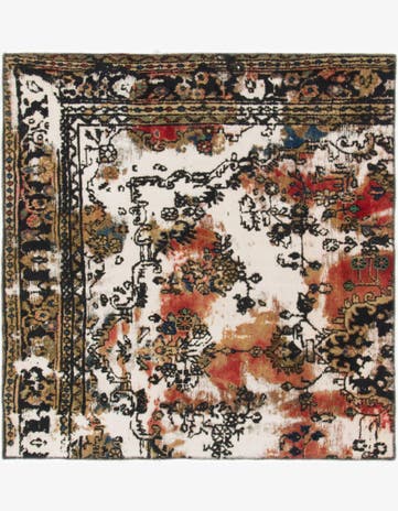 4' 4 x 4' 7 Hand Knotted Ultra Vintage Persian Wool Square Rug