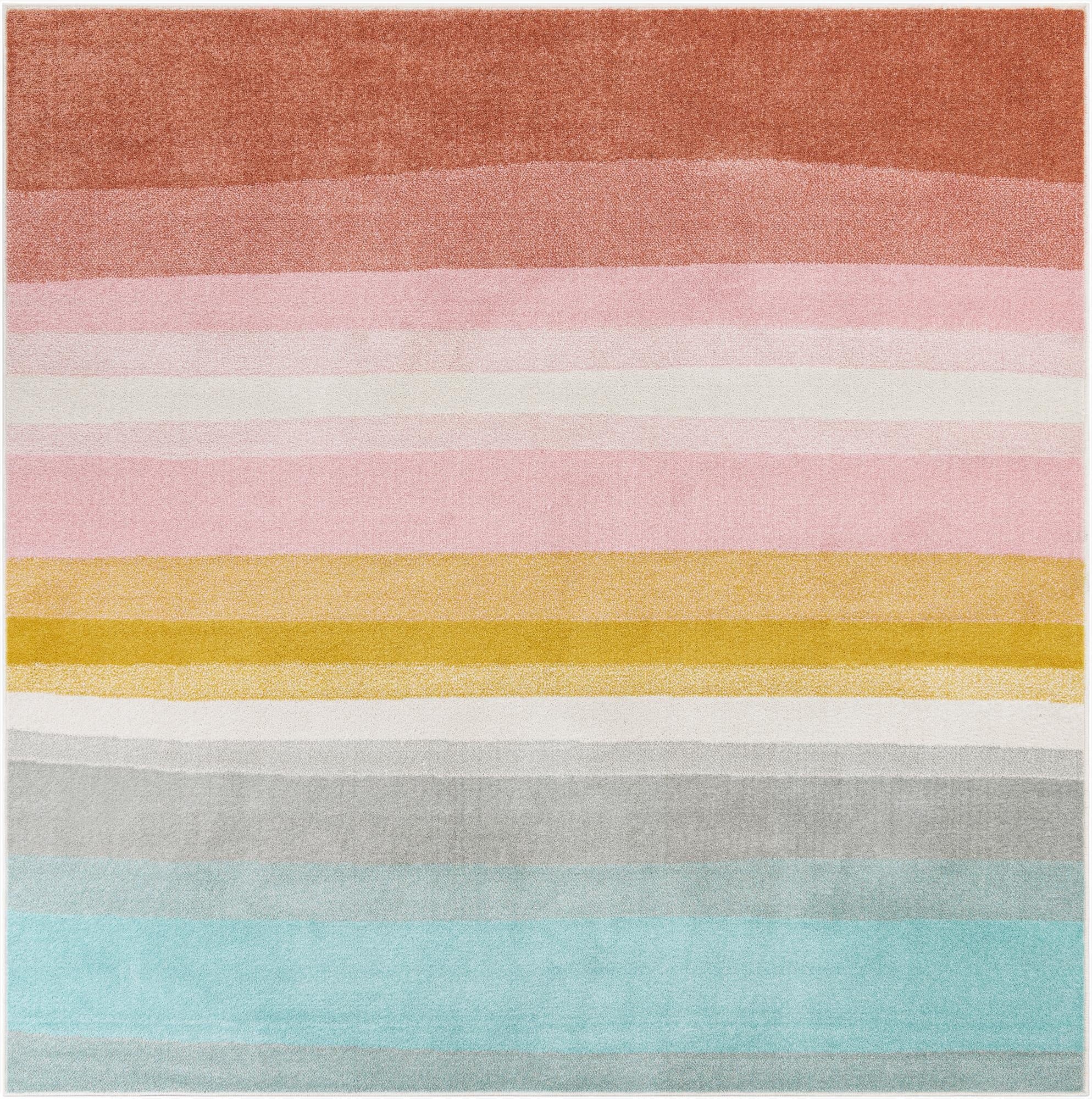 7' 10 x 7' 10 Rainbow Stripes Whimsy Kids Square Rug