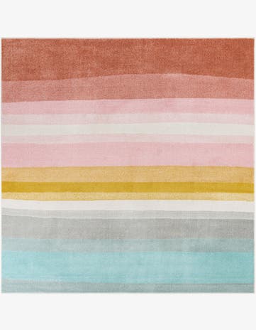 7' 10 x 7' 10 Rainbow Stripes Whimsy Kids Square Rug