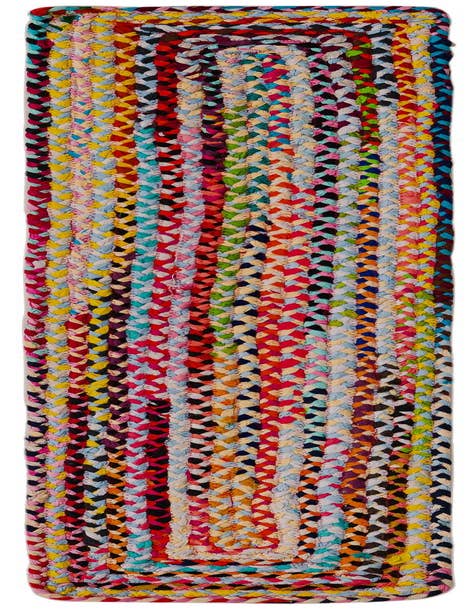 Detail image of 1' 2 x 6' 1  Hand Braided Chindi Table Runner Rug