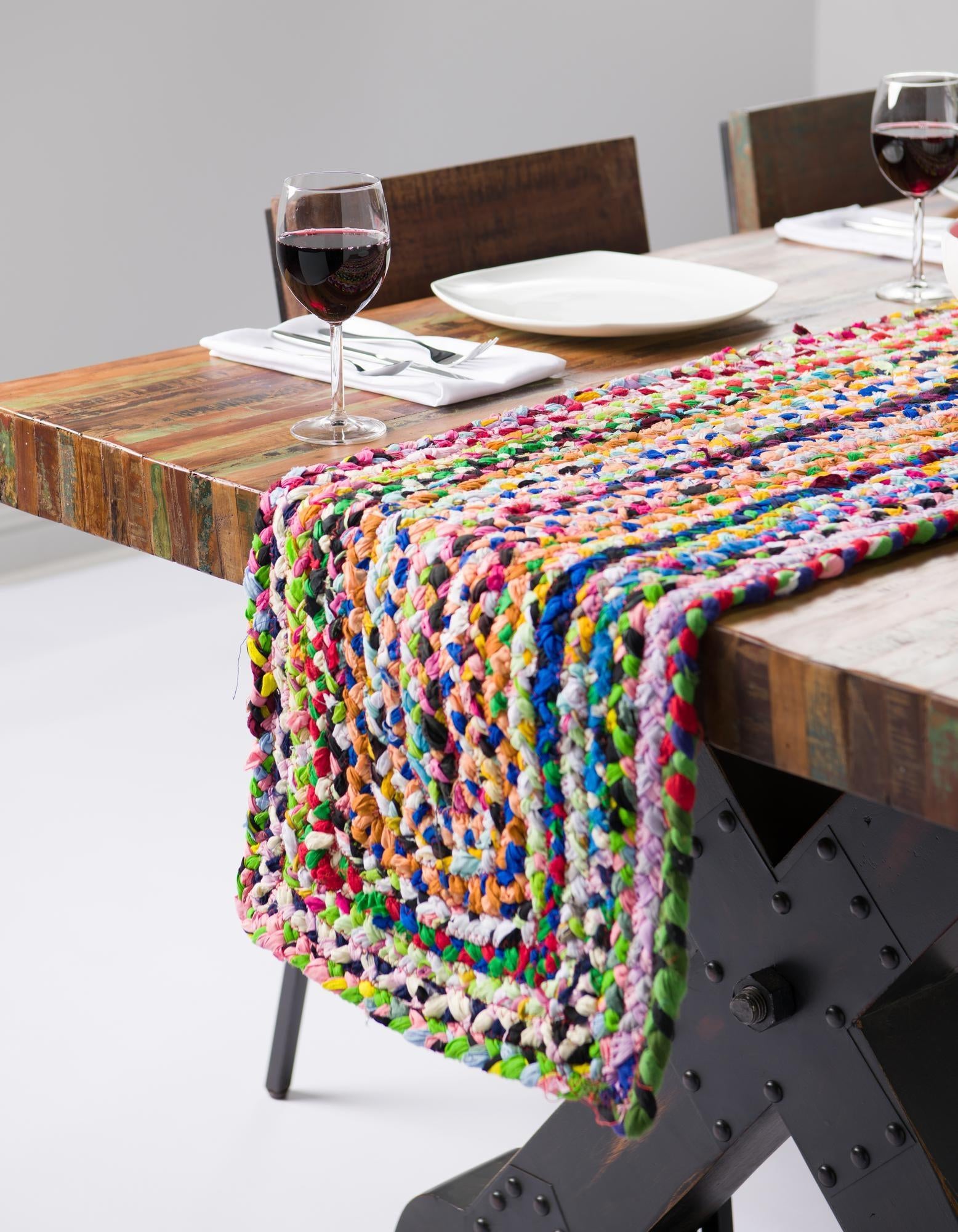1' 2 x 10' Handmade Braided Chindi Table Runner Rug